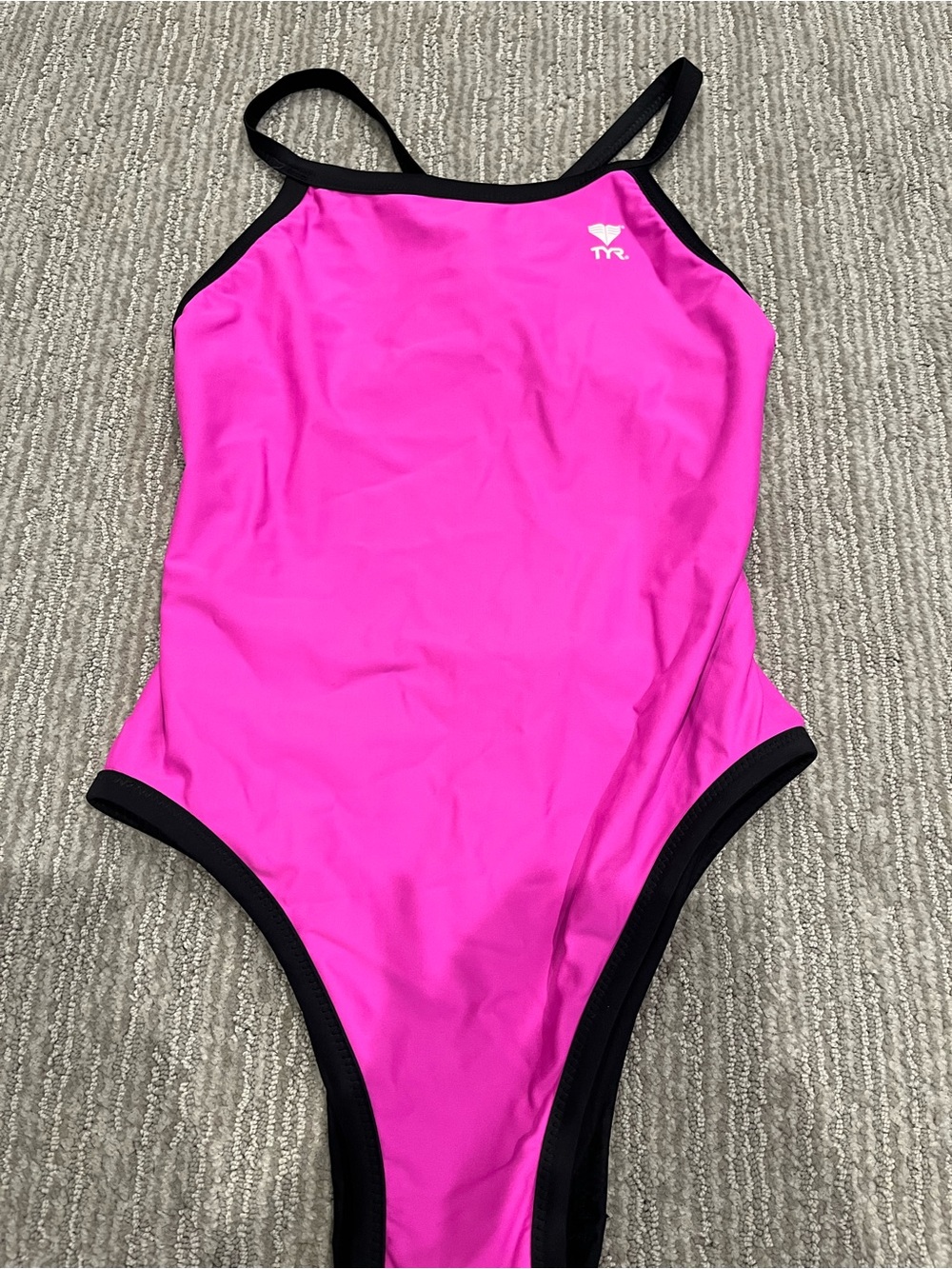 TYR Bright Pink Reversible Woman's One-Piece Swimsuit with Black Trim (~ medium)